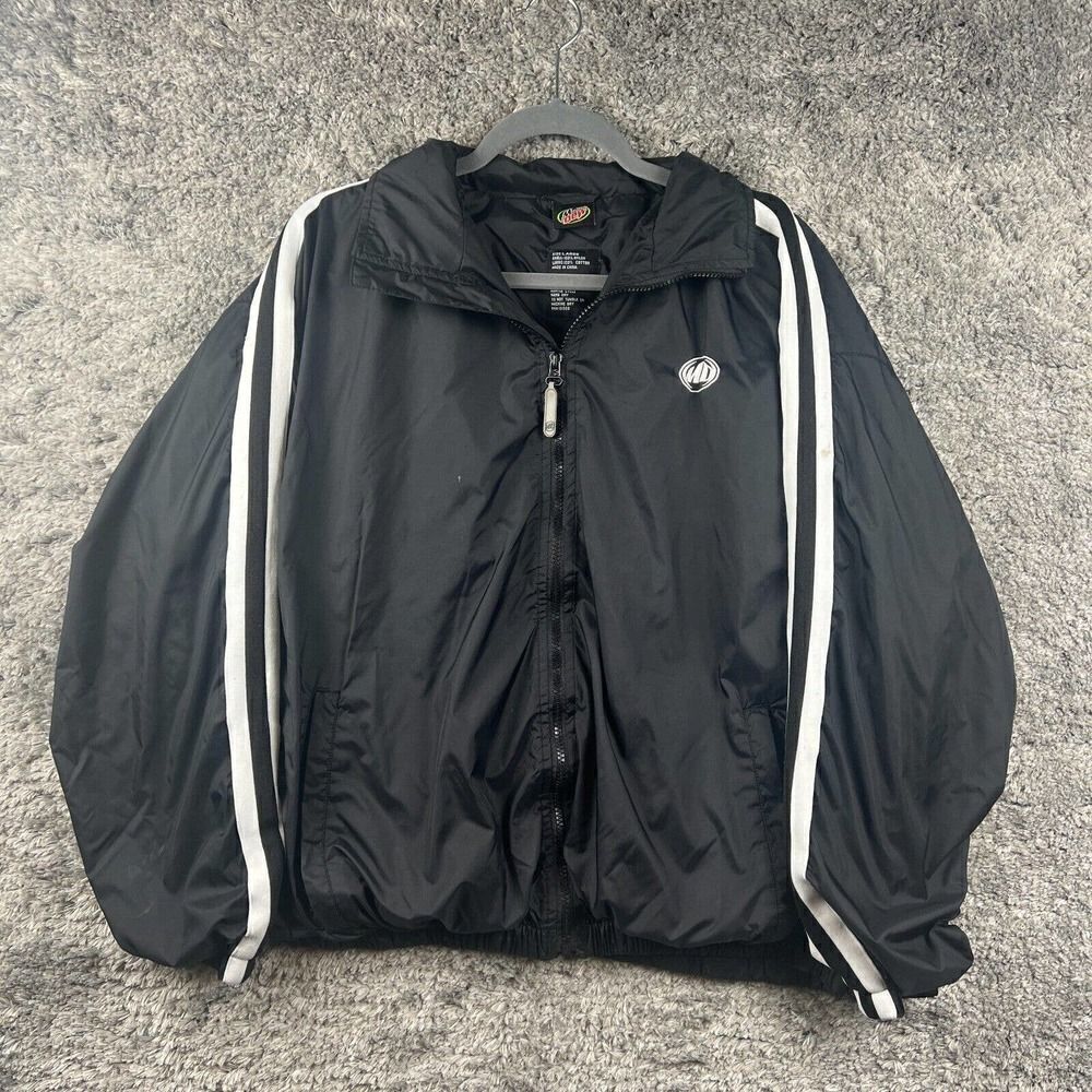 Mountain Dew Men’s Black Striped Sleeve Lined Full Zip Nylon Jacket Size Large